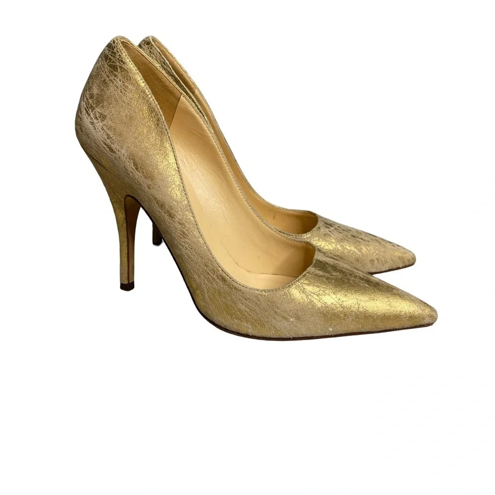 Kate Spade Gold Stiletto textured leather distressed looking size 6.5 Heels